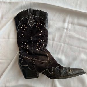 Cute black vegan suede leather cowboy boots